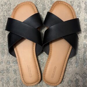 Old Navy Black Crisscross Slide Sandals with Tan Footbed